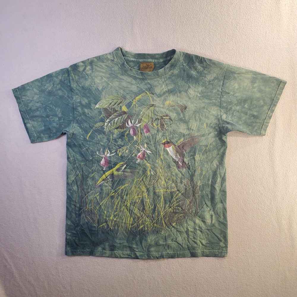 The Mountain Hummingbird Graphic T-Shirt Mens L Green Tie Dye James Hautman 90s